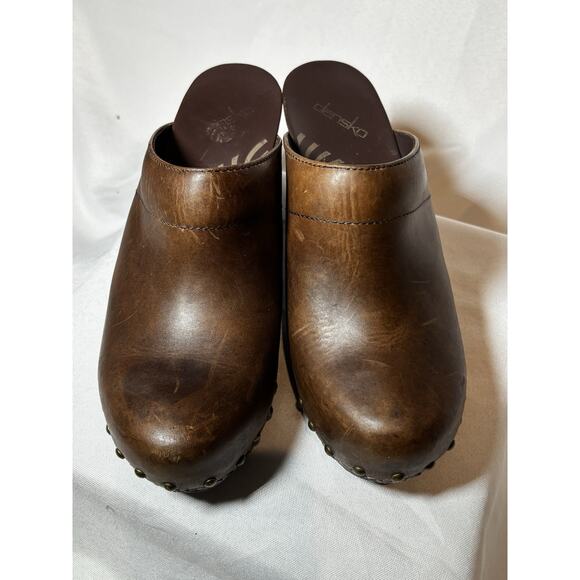 Dansko Shoes - Dansko Rae Brown Leather Heeled Chunky Clogs Size EU 40 / US 9 Boho Y2k
